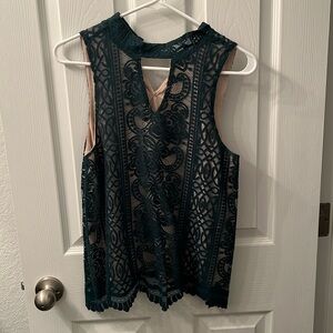 Green high collar blouse